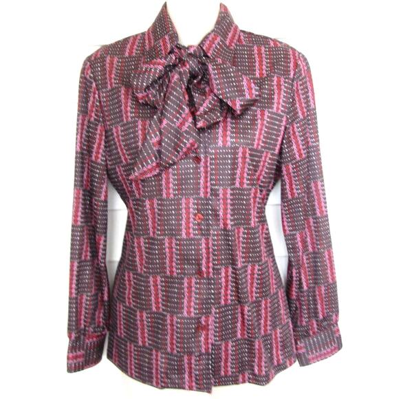 Vintage Sodi Necktie Secretary Button Down Blouse Size Medium - Picture 1 of 2